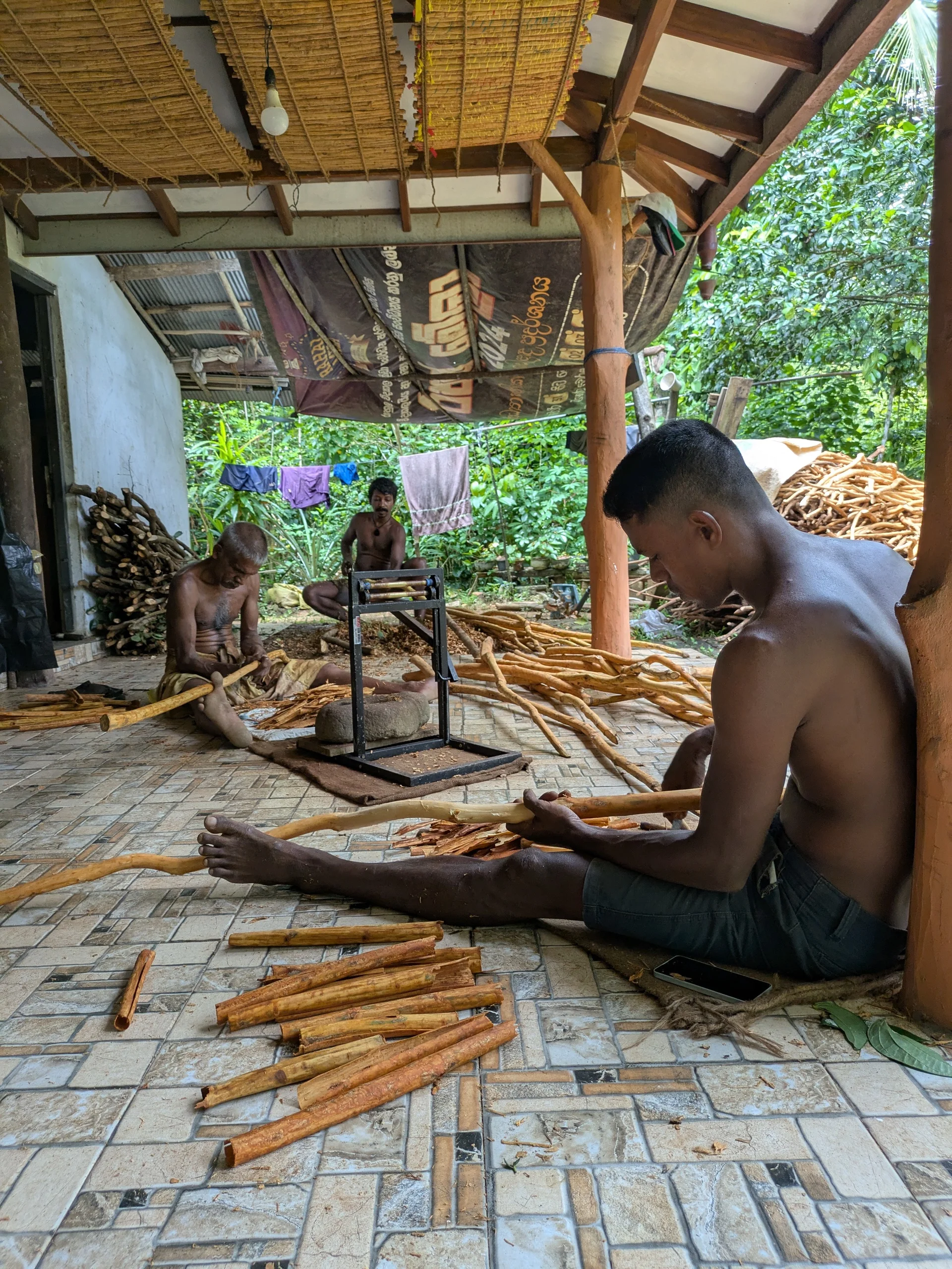 Traditional cinnamon peelers at Matara Spice Co.